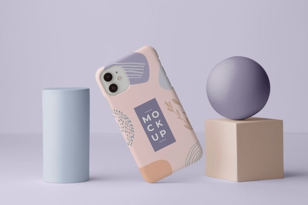 Smartphone With Mock-Up Phone Case And Geometric Shapes Psd