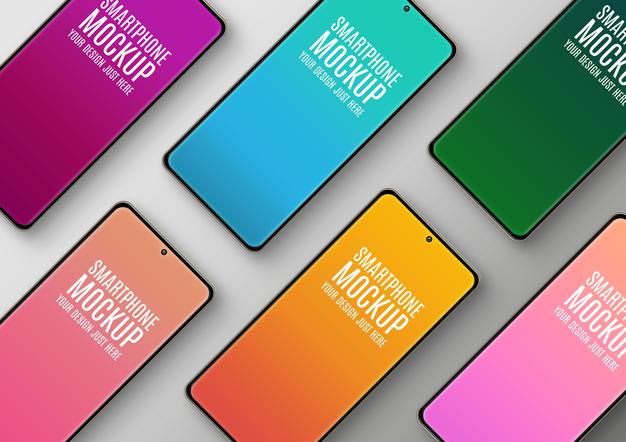Smartphones Mockup Diagonal Composition Psd