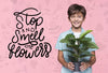 Smell The Flowers Young Cute Boy Mock-Up Psd
