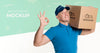 Smiley Delivery Man Holding A Box Psd