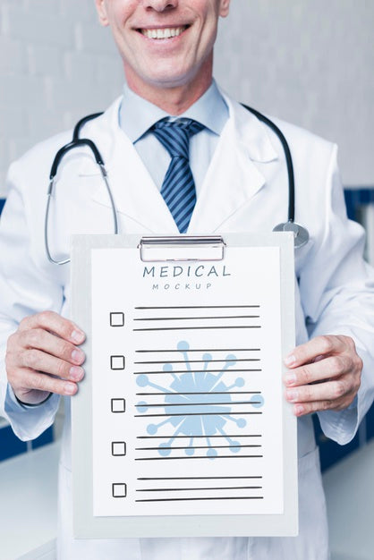 Smiley Doctor Holding A Medical Paper Mock-Up Psd