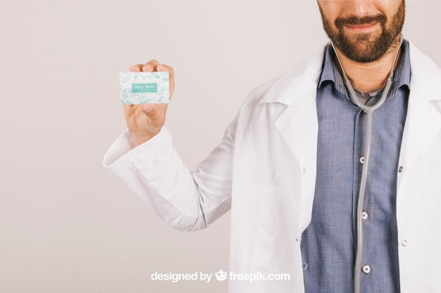 Smiley Doctor With Visiting Card And Stethoscope Psd