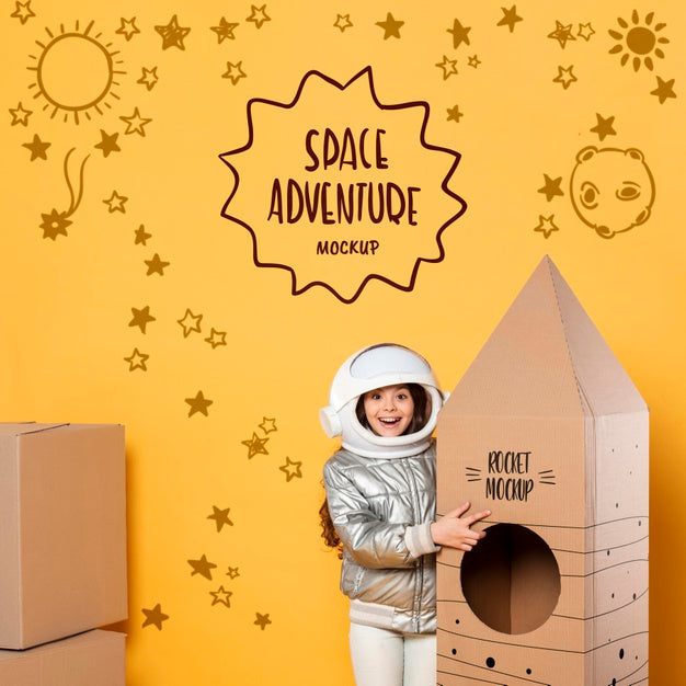 Smiley Girl Playing With Cardboard Racket Psd