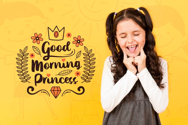 Smiley Girl Posing While Touching Her Cheeks Psd