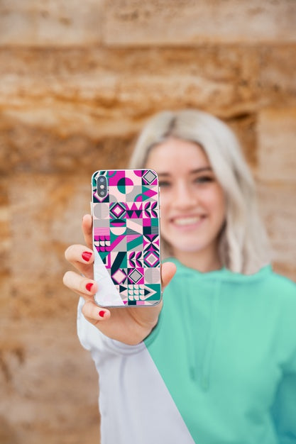 Smiley Girl With Hoodie Showing Mobile Psd