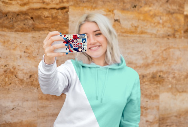 Smiley Girl  With Hoodie Taking Selfie Psd