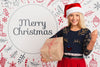 Smiley Girl With Santa Hat Holding Gift Psd