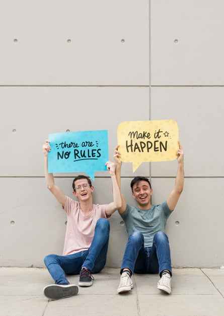 Smiley Male Friends Posing Psd