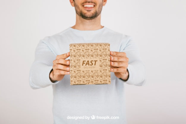 Smiley Man With Carton Box Psd