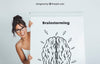 Smiley Woman Hiding Behind The Whiteboard With Mock Up Design Psd