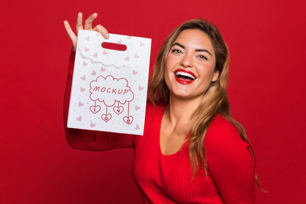 Smiley Woman Holding Bag Medium Shot Psd