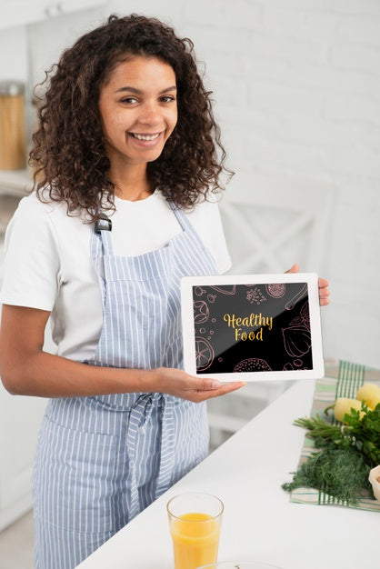 Smiley Woman Holding Painting Psd