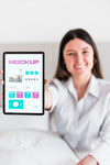 Smiley Woman Holding Tablet With Mock-Up Psd