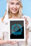 Smiley Young Woman Holding Tablet Psd