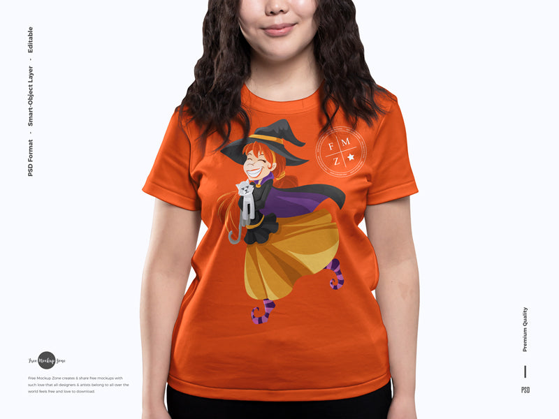 Smiling Girl Wearing T-Shirt Mockup