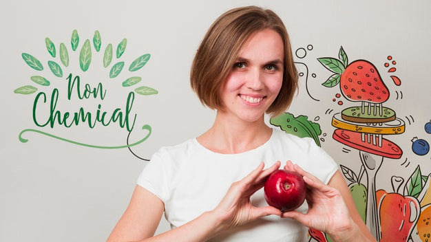 Smiling Woman Holding An Apple Psd