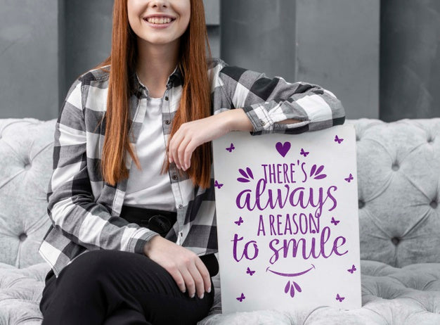 Smiling Woman Leaning On Mock-Up Psd