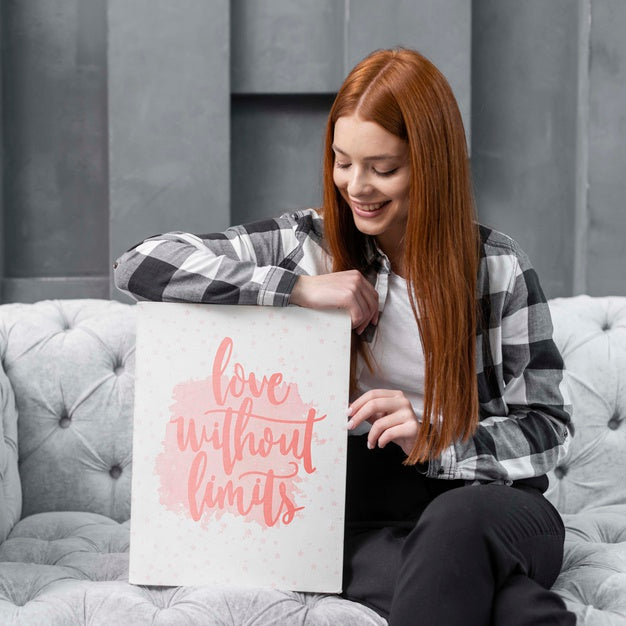 Smiling Woman Looking At Mock-Up Psd