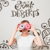 Smiling Woman Looking Through Donuts Psd