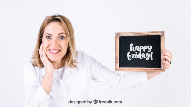 Smiling Woman Presenting Slate Psd