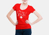 Smiling Woman Wearing V-Shape T-Shirt Mockup Psd #1