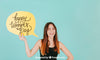 Smiling Woman With Speech Bubble Mockup Psd