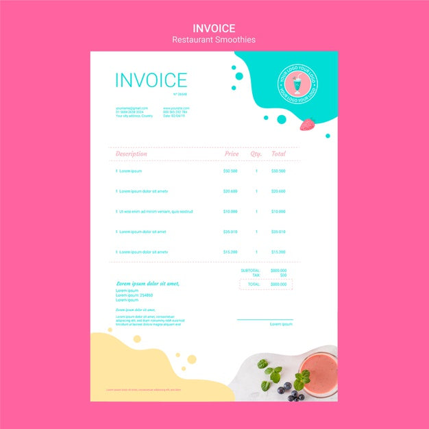 Smoothie Restaurant Invoice Template Psd