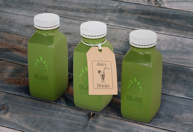 Smoothies In Glasses Bottles With Green Juice Psd