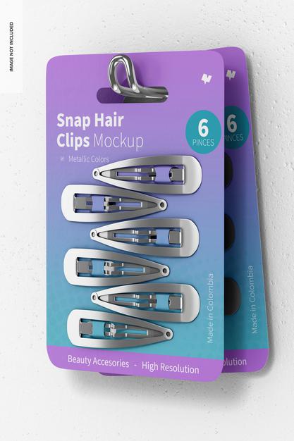 Snap Hair Clips Blister Mockup, Hanging Psd