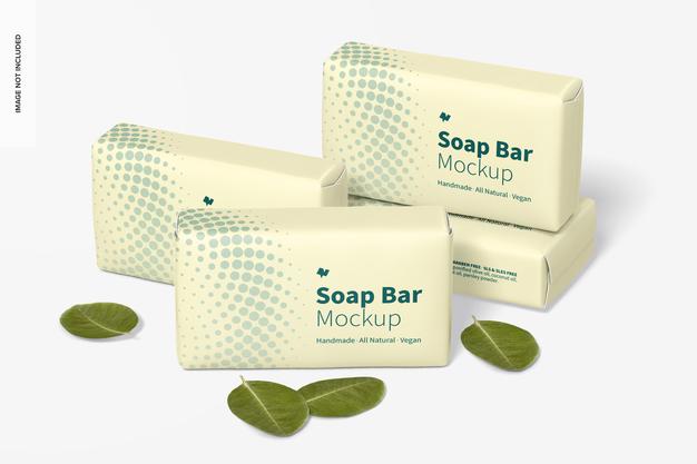 Soap Bars With Paper Package Set Mockup Psd
