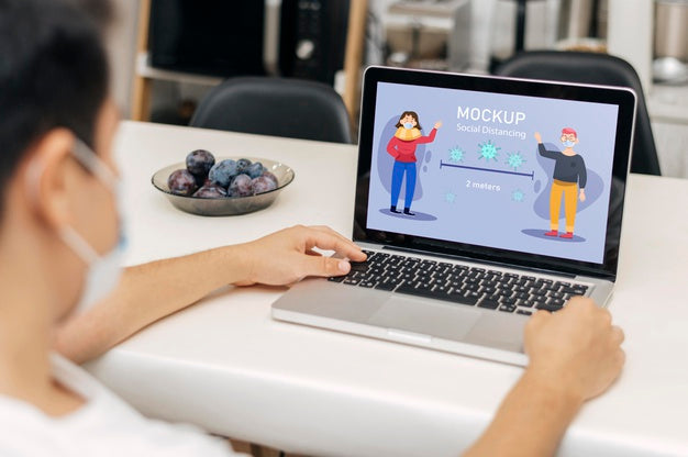 Social Distancing Mock-Up On Laptop Psd