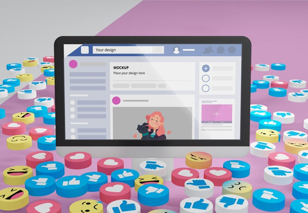 Social Media Platform On Mock-Up Device With Icons Psd