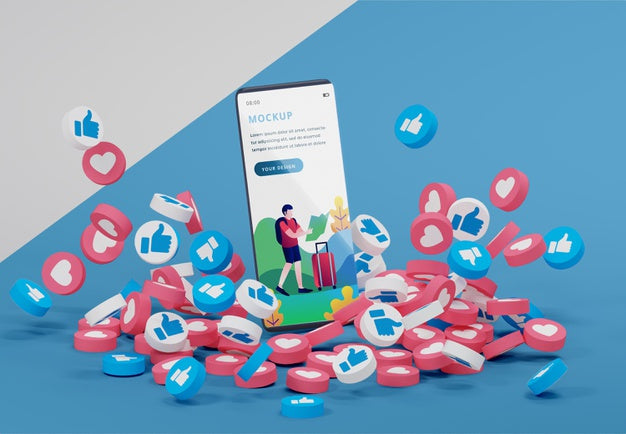 Social Media Platform On Mock-Up Device With Icons Psd