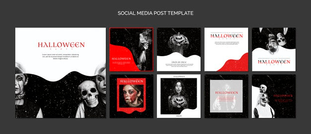 Social Media Post Template Compilation For Halloween Psd