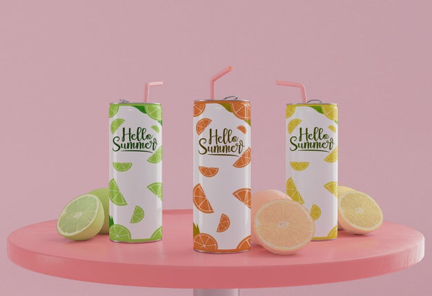 Soda Cans On Table With Pink Background Psd