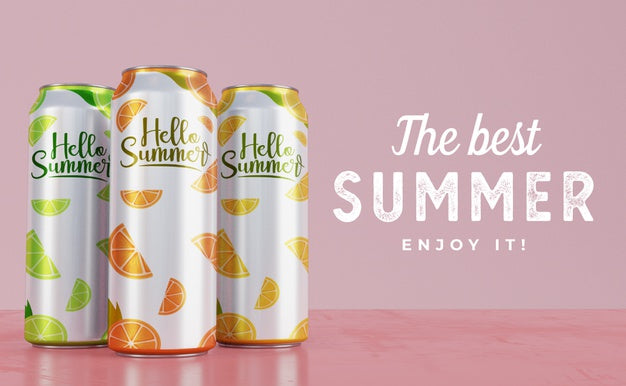 Soda Cans On Table With Typography Psd