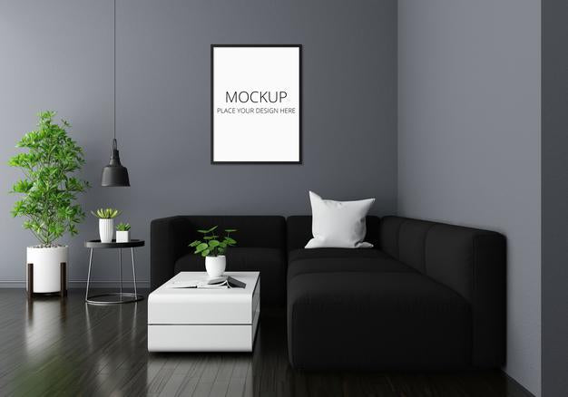 Sofa In Gray Living Room Interior With Frame Mockup Psd
