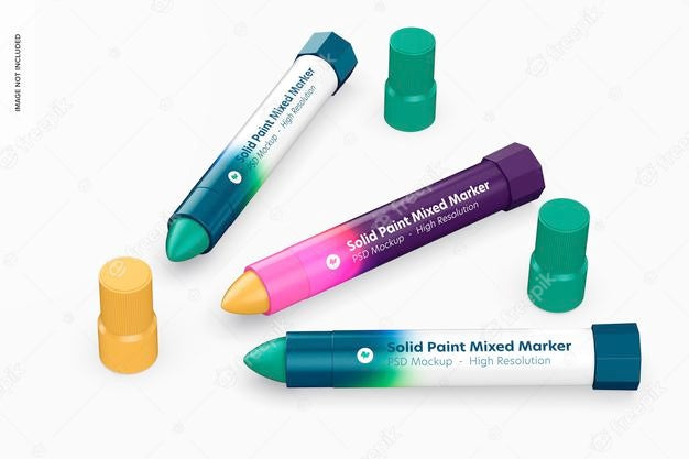 Solid Paint Mixed Markers Set Mockup Psd