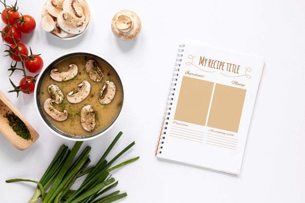 Soup With Assortment Of Ingredients And Recipe Mock-Up Psd