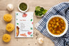 Soup With Composition Of Ingredients And Recipe Mock-Up Psd