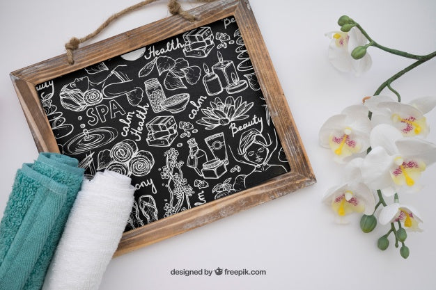 Spa Mockup With Slate, Towels And Flowers Psd