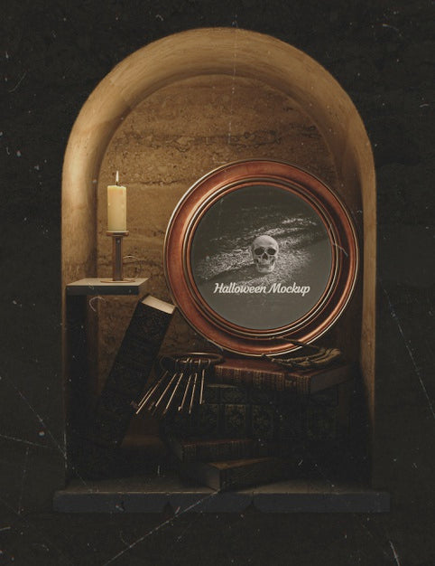 Space In Wall Filled With Halloween Gothic Elements Psd