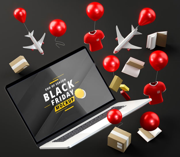 Special Tech Promotions And Balloons Black Background Psd