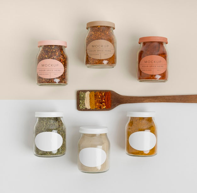 Spices With Label Mock-Up Assortment Psd