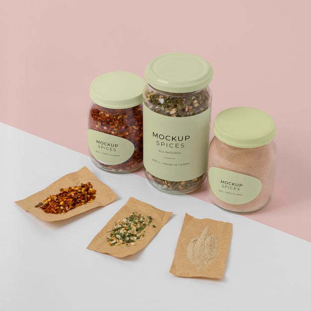 Spices With Label Mock-Up Assortment Psd