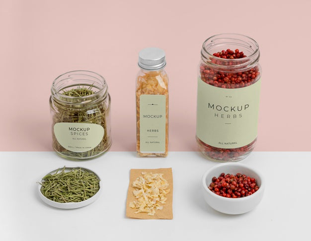 Spices With Label Mock-Up Assortment Psd