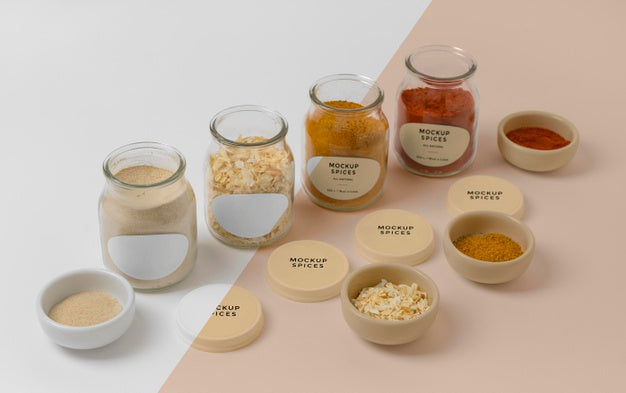 Spices With Label Mock-Up Composition Psd