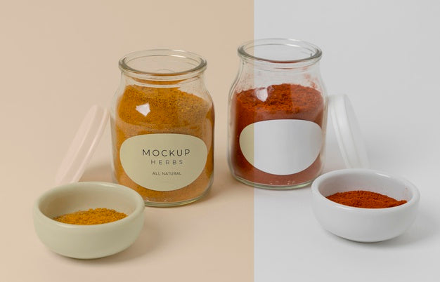 Spices With Label Mock-Up Composition Psd