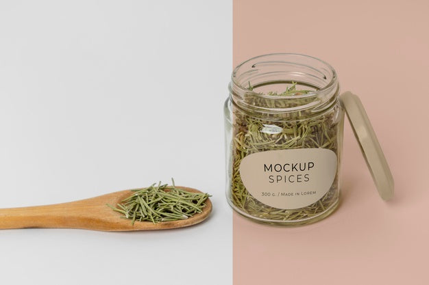 Spices With Label Mock-Up Composition Psd