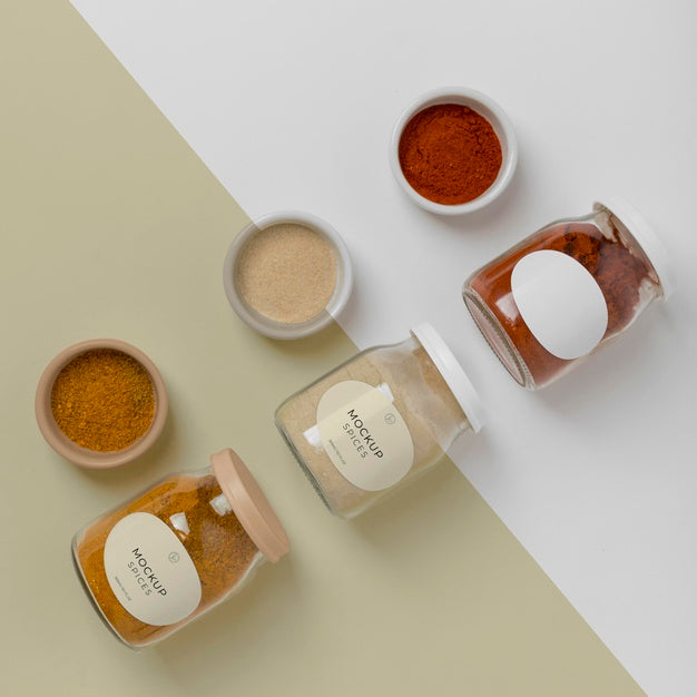 Spices With Label Mock-Up Composition Psd